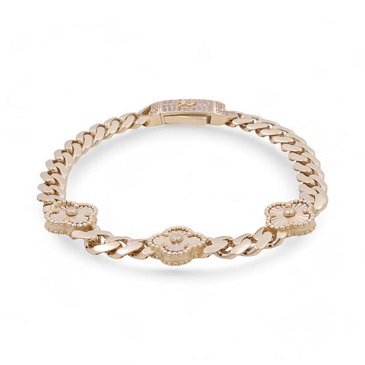 14K Yellow Gold Flower Women’s Bracelet / Size: 7.5” / CZ / Weight: 14.6 GR / COWB4CLV-1