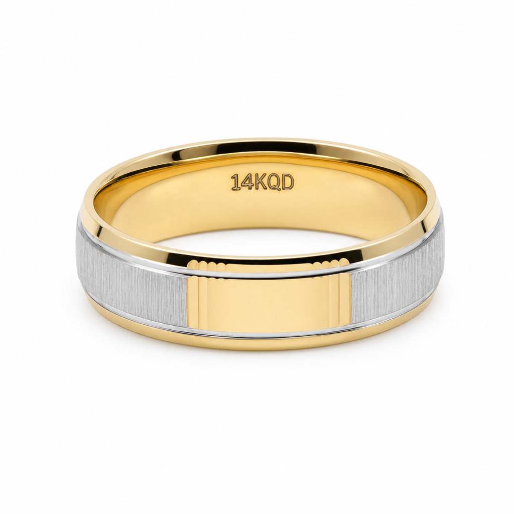 14K Yellow and White Gold Men's Wedding Band With Design / Size: 10 / Weight: 5.7 GR / WBEEMWBTT4DS