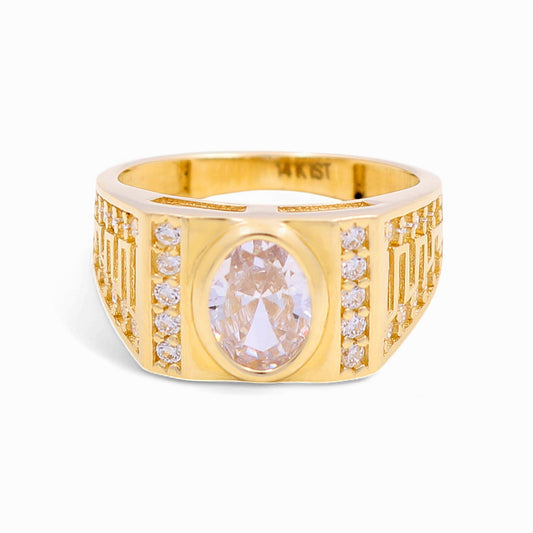 14k Yellow Gold Rectangular Kids Ring with White Cz / Size 4.5 / Weight 2.9 GR / COKR4FS-1