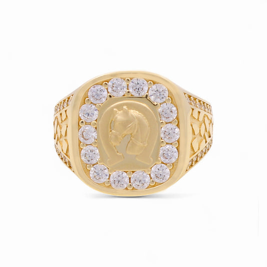 10K Yellow Gold Men’s Horse Shoe Fashion Ring / CZ / Size 9.5 / Weight: 6.3 GR / COMR0FS-13