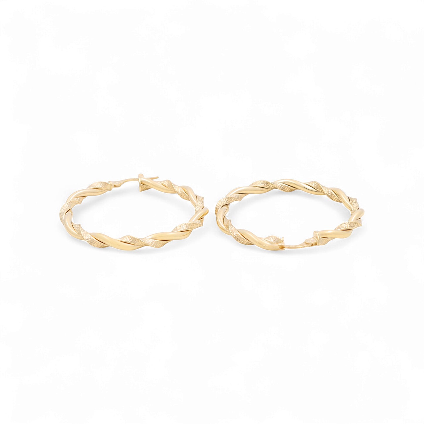 14K Yellow Gold Women's Twist Hoops Earrings with Design / Size: 3.5mmx30mm / Weight: 3.4 GR / 665-00136