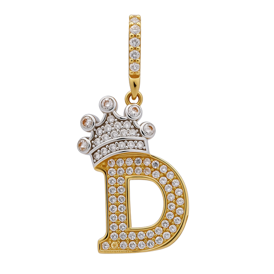 14K Yellow Gold Initial Pendant (D) With Crown / Weight: 1.5 GR / CCFPD4-D