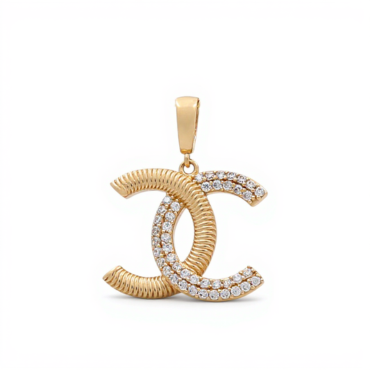 14K Yellow Gold Fashion CC Pendant with Cz / Weight: 2.7 GR / DQPD4CC