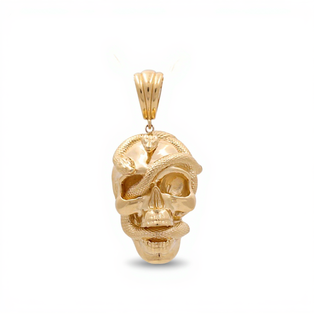 14K Yellow Gold Skull Pendant with Snakes / Weight: 8.3 GR / DQPD4FS