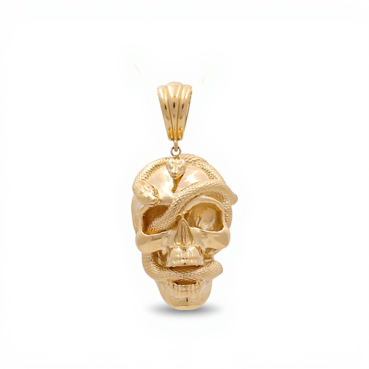 14K Yellow Gold Skull Pendant with Snakes / Weight: 8.3 GR / DQPD4FS