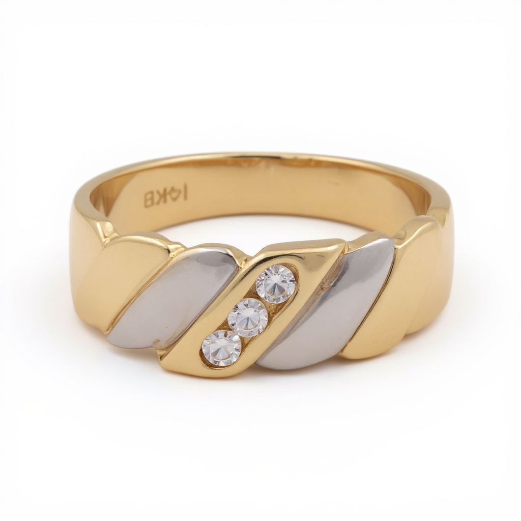 14K Yellow and White Gold Men’s Wedding Band / Stone: Cz / Size: 10 / Weight: 4.4 GR / CCMWBTT4BS-3
