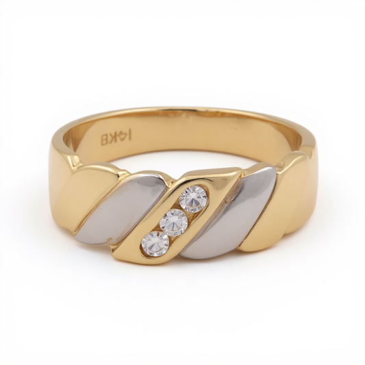 14K Yellow and White Gold Men’s Wedding Band / Stone: Cz / Size: 10 / Weight: 4.4 GR / CCMWBTT4BS-3
