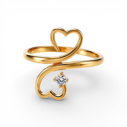 10K Yellow Gold Heart Women's Ring with White Cz / Size: 8 / Weight: 1.7 GR / DQWR0HR-11