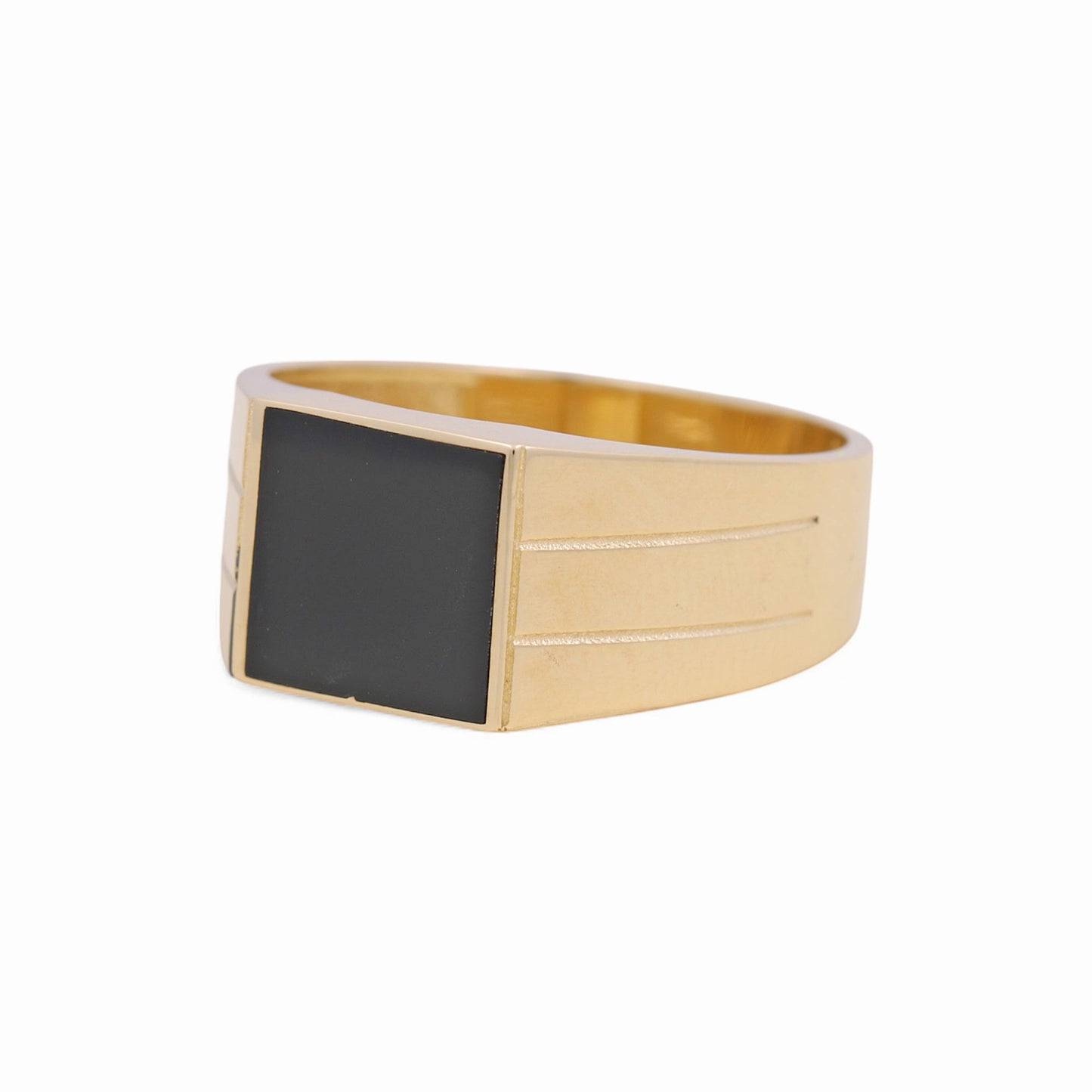 14K Yellow Gold Men’s Fashion Ring with Onyx Stone / CZ / Size: 11/ Weight: 6.1 GR / COMR4FS-70