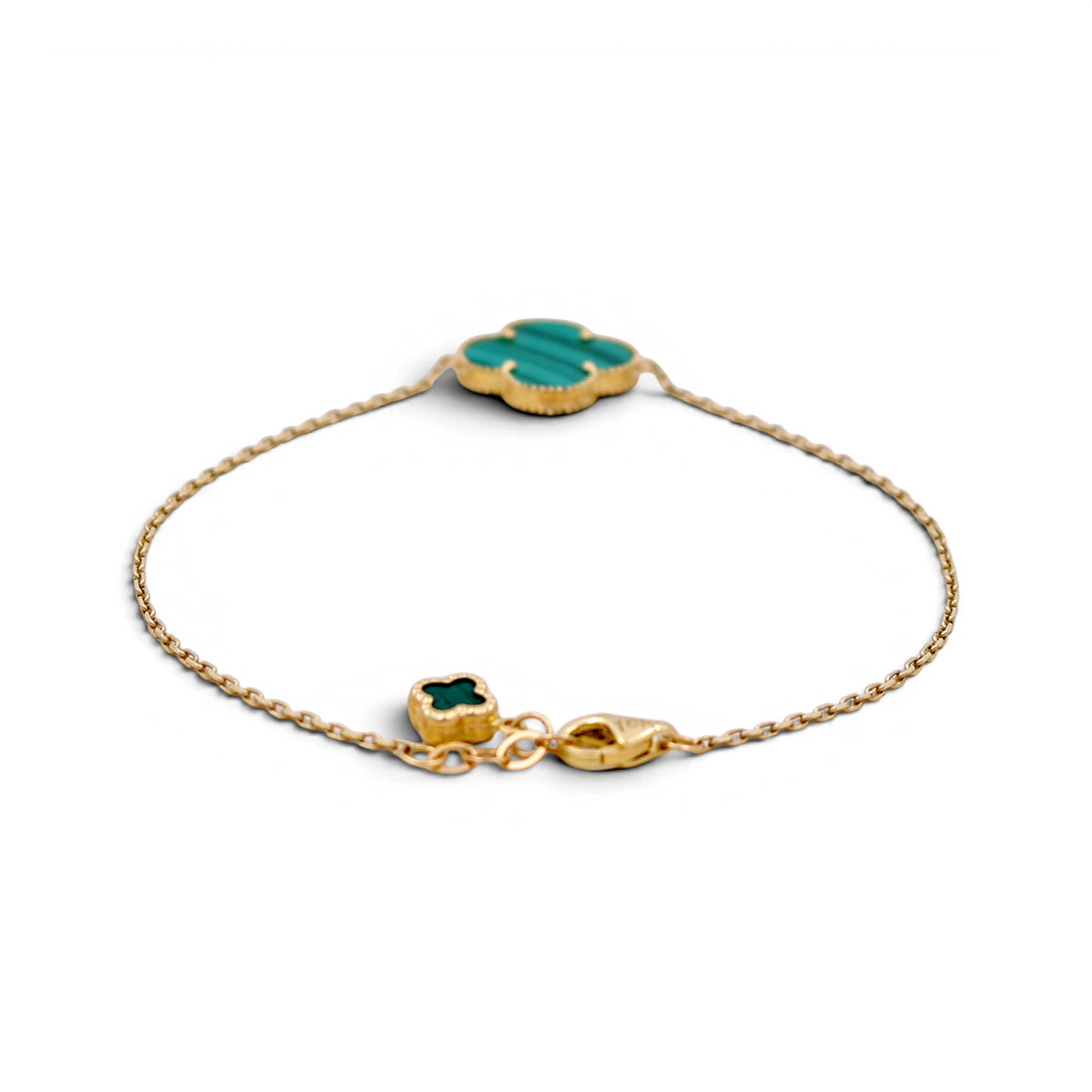 10K Yellow Gold One Green Clover Bracelet / Size: 7” / Weight: 2.5 GR / BOWB0CLV-6