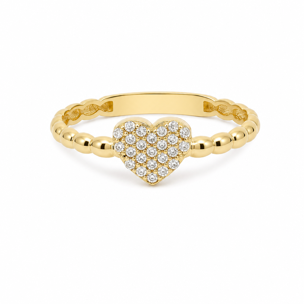 14K Yellow Gold Heart Women's Ring with Cz / Size: 9 / Weight: 1.2 GR / DQWR4HR-27