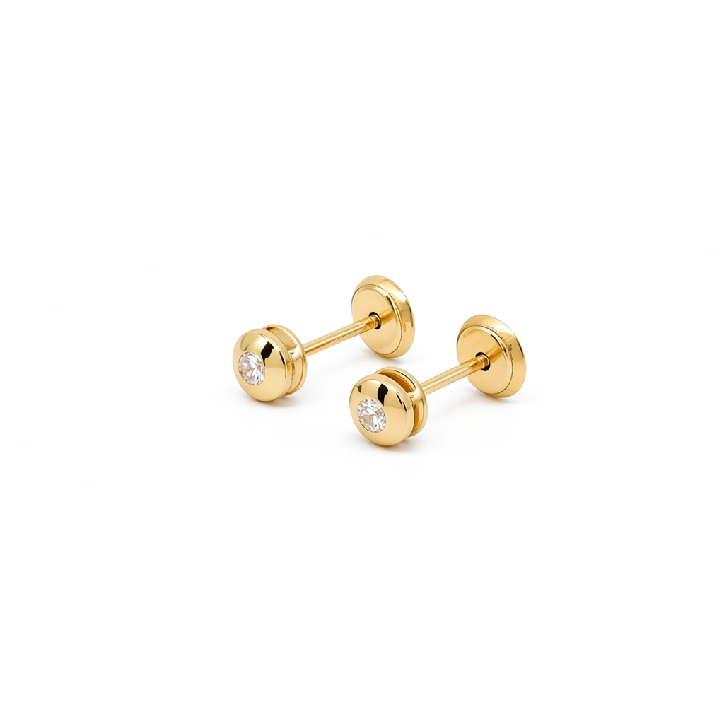 14K Yellow Gold Fashion Stud Earrings with Cz Stone / 6-196801PS2