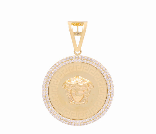 14K Yellow Gold Medusa's Medal Pendant with Greek and Cz / Weight: 6.6gr / DOPD4VS-5