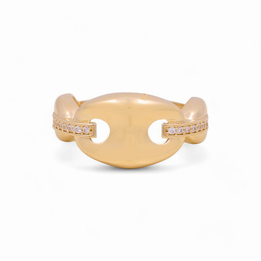 14K Yellow Gold Fashion GG Women's Ring with White Cz / Size: 7 / Weight: 3.3 GR / P18R-781