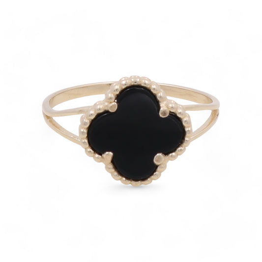 14K Yellow Gold Women’s Fashion Black Clover Ring / Weight: 2.2 GR / BOWR4CLV-12