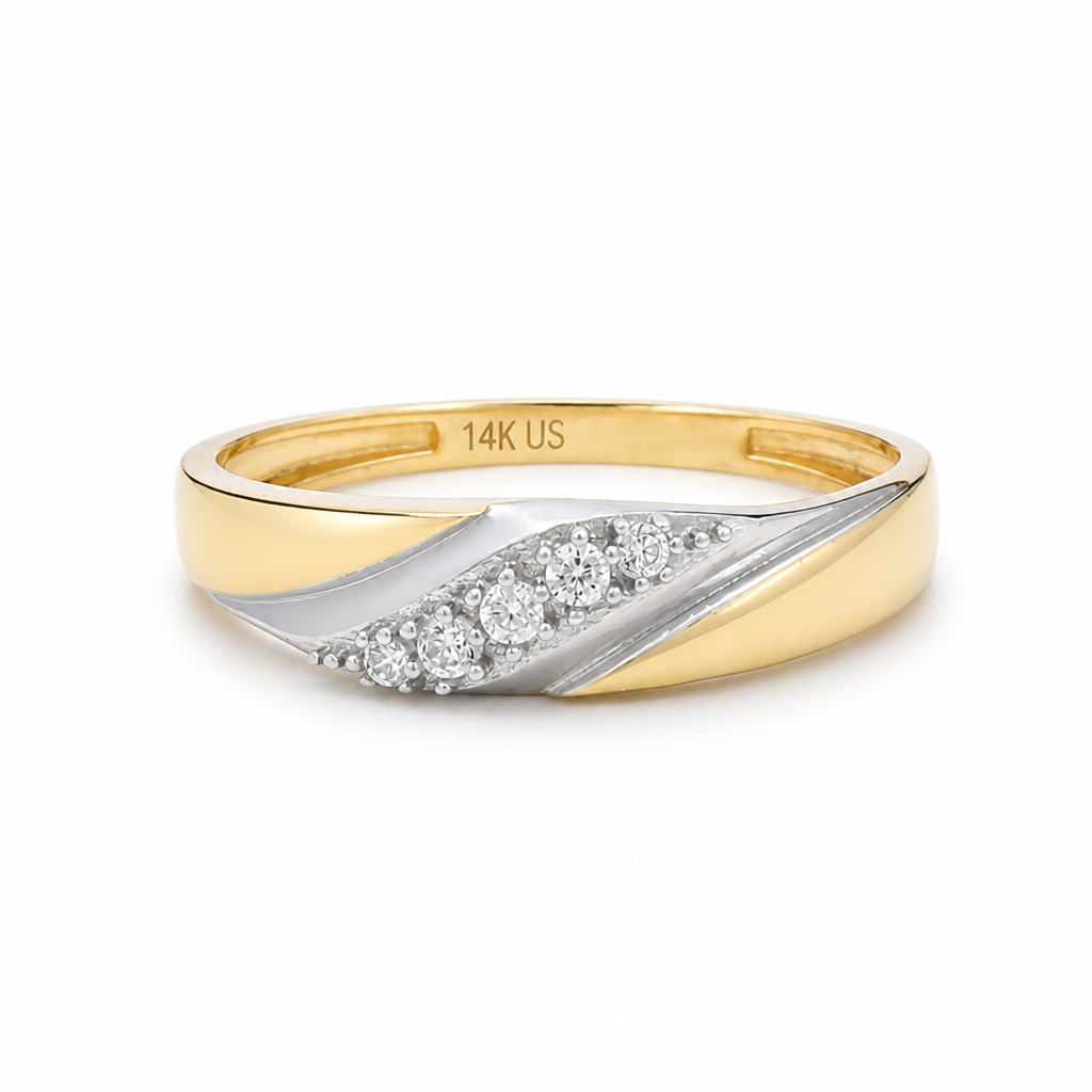 14K Yellow and White Gold Men's Wedding Band / Stone: Cz / Size: 10 / Weight: 1.9 GR / KEEMWBTT4BS-15