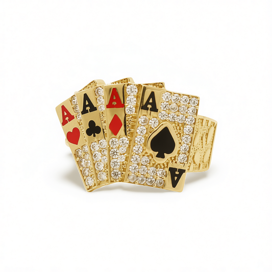 14K Yellow Gold Deck of Cards Men's Ring with Cz / Size: 11.5 / Weight: 9.5 GR / DLBMR4CT