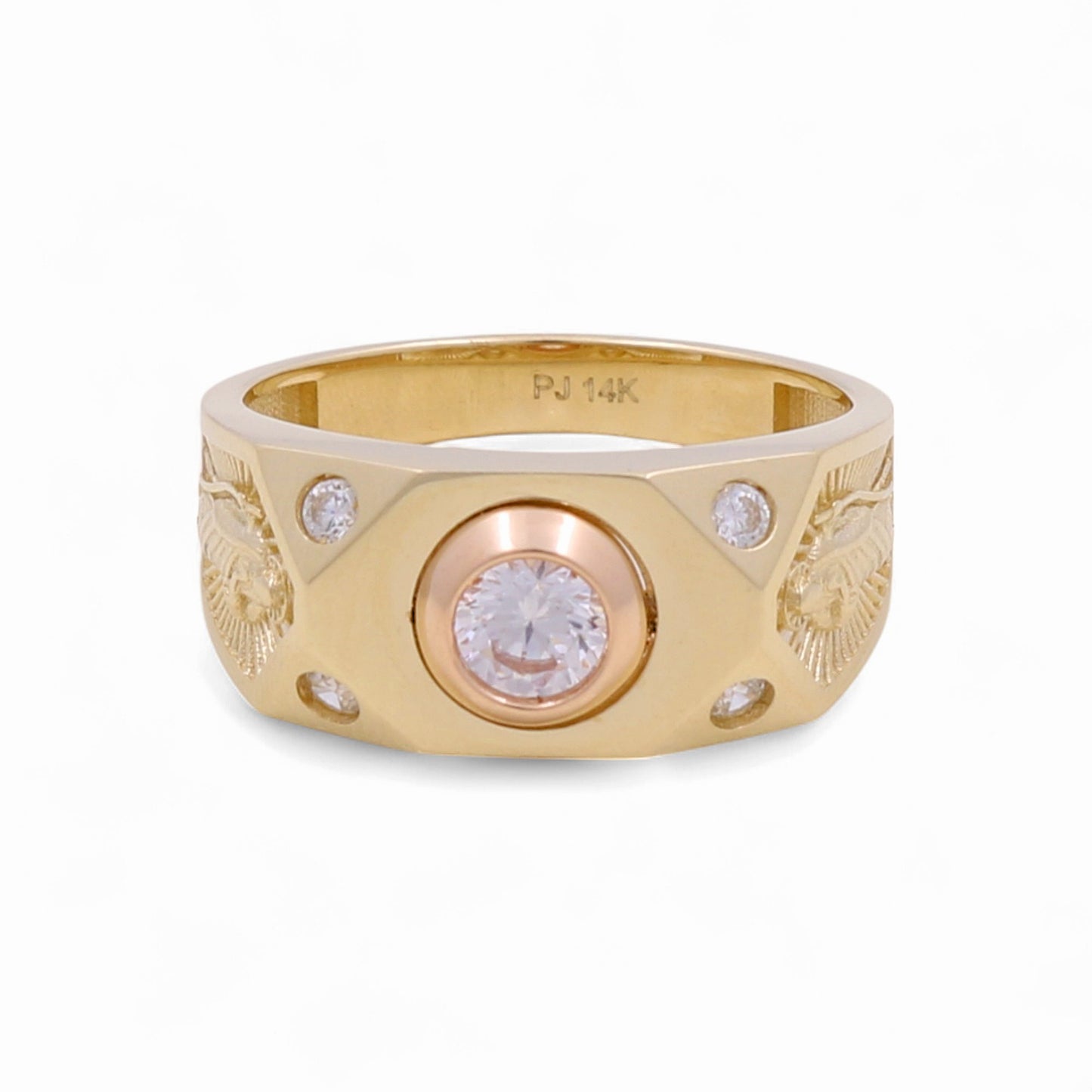 14K Yellow and Rose Gold San Judas Men's Ring with Cz/ Size: 11 / Weight: 4.7 GR / CPMRTT4SJ
