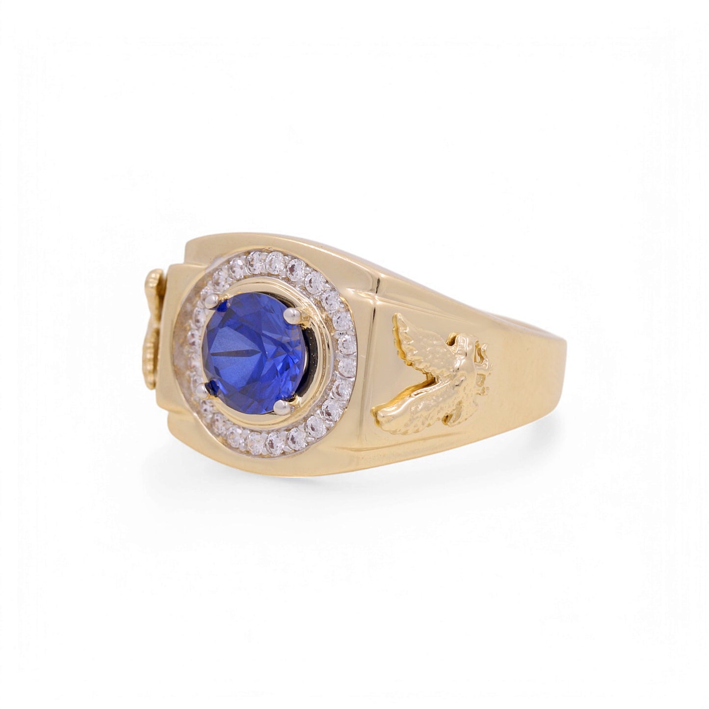 14K Yellow Eagle Men's Ring with Blue Cz / Size: 10 / Weight: 6.7 GR / KEEMR4FS-5