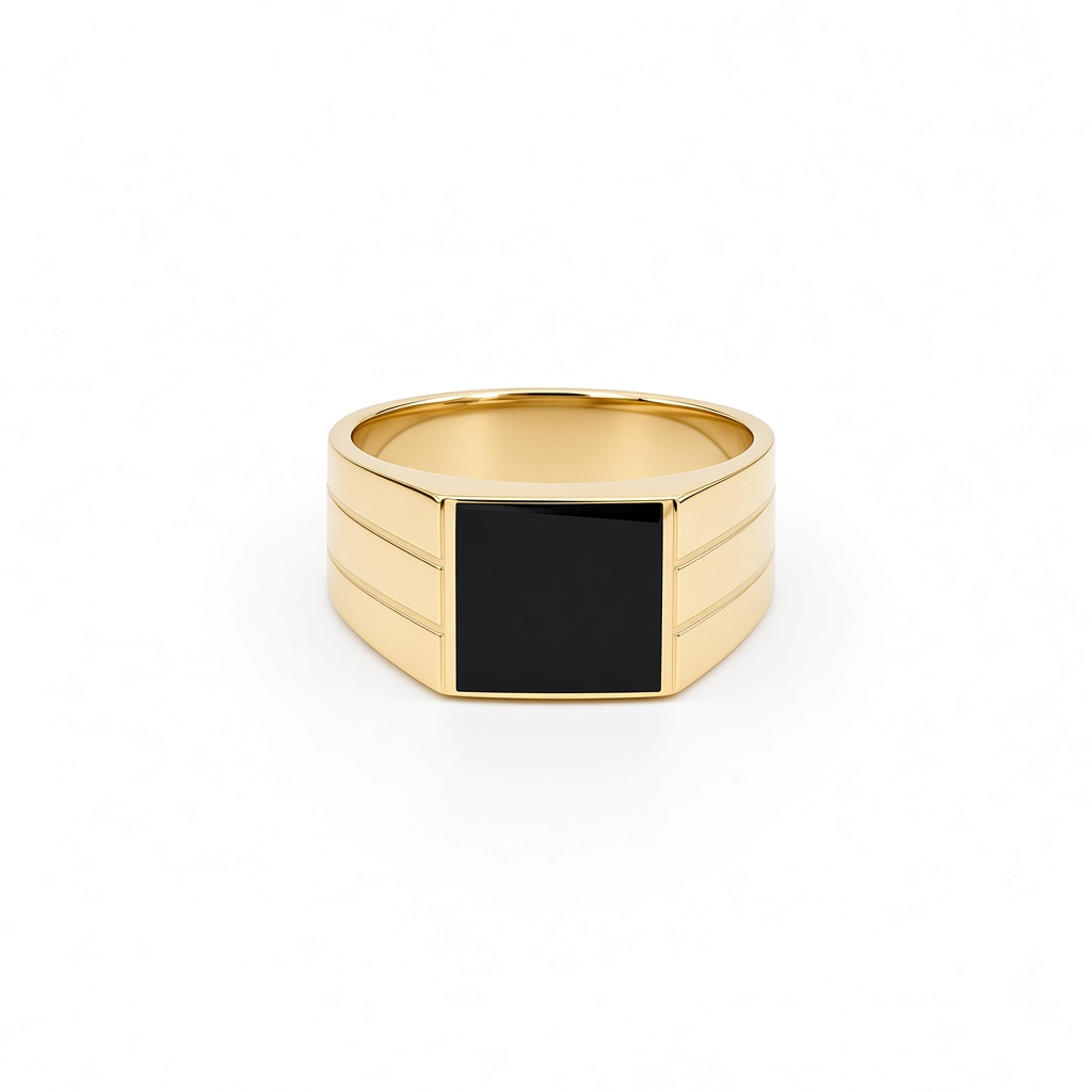 14K Yellow Gold Fashion Men's Ring with Black Onyx / Size: 10 / Weight: 5.4 GR / DOMR4FS-19