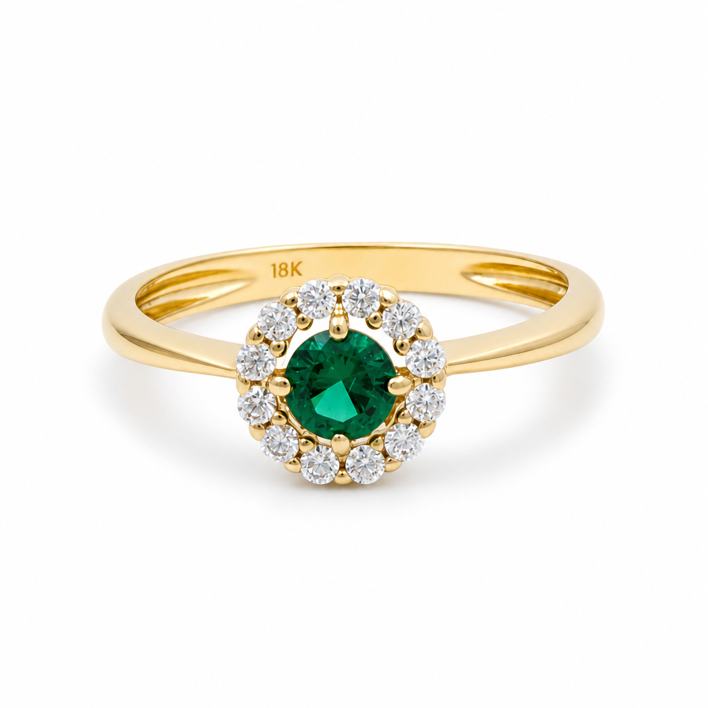 14K Yellow Gold Fashion Women's Rings with Green and White Cz Stone / Size: 7.5 / Weight: 2.0 GR / 308-00131