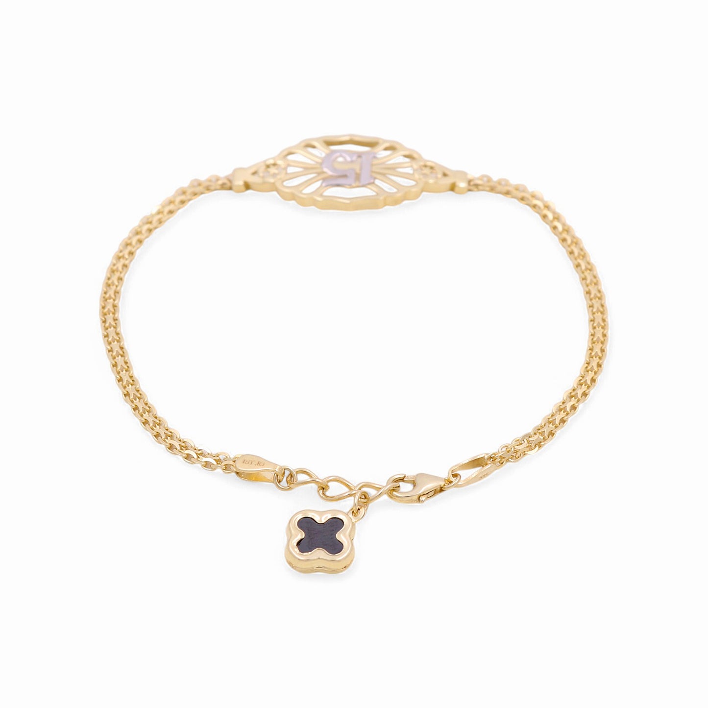 14K Yellow and White Gold Quinceañera Women's Bracelet / Size 7" / Weight: 3.6 GR / DOWBTT4-15