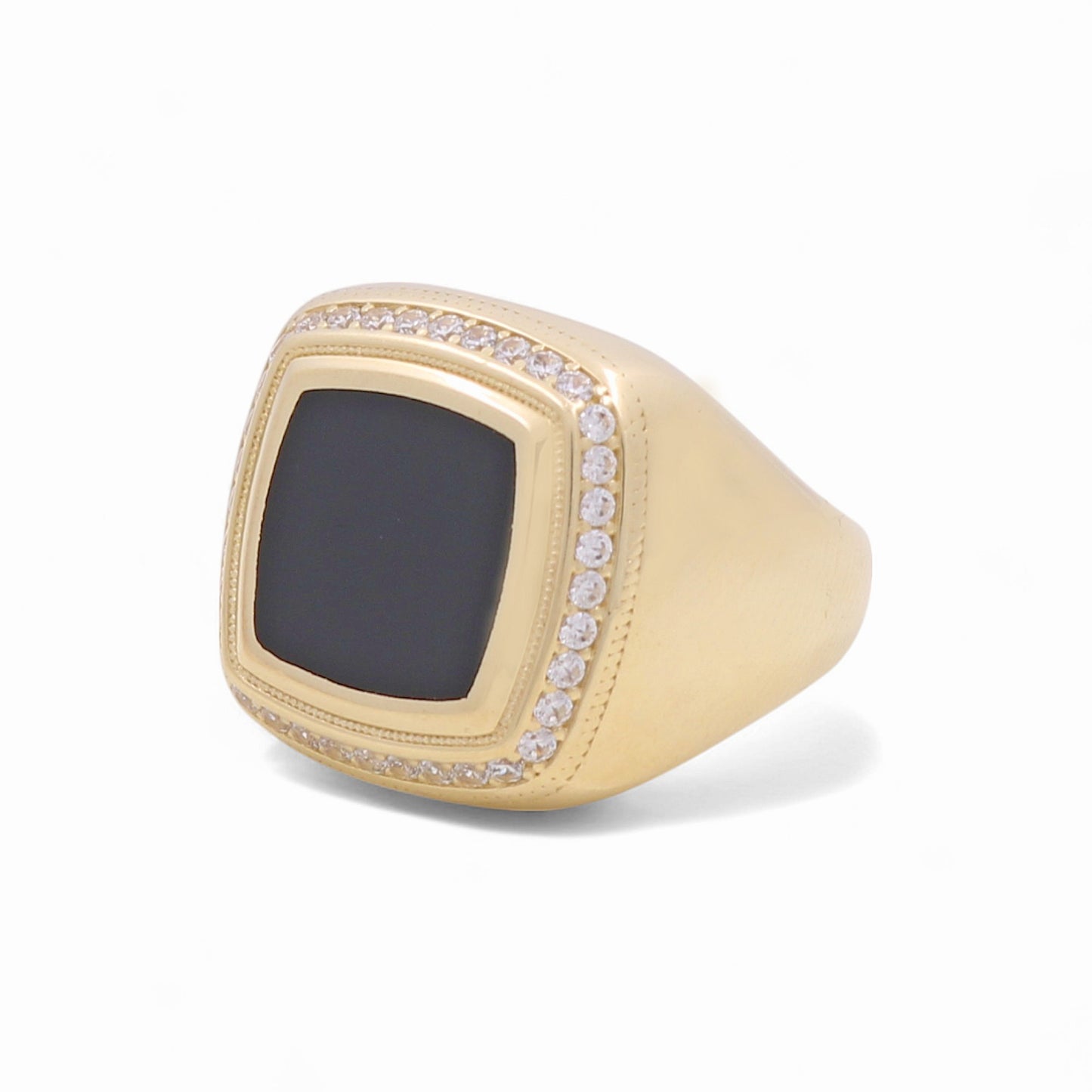 14K Yellow Gold Fashion SQ Men’s Ring with Onyx and Cz / Size 11 / Weight: 10.7 GR / DOMR4FS-1