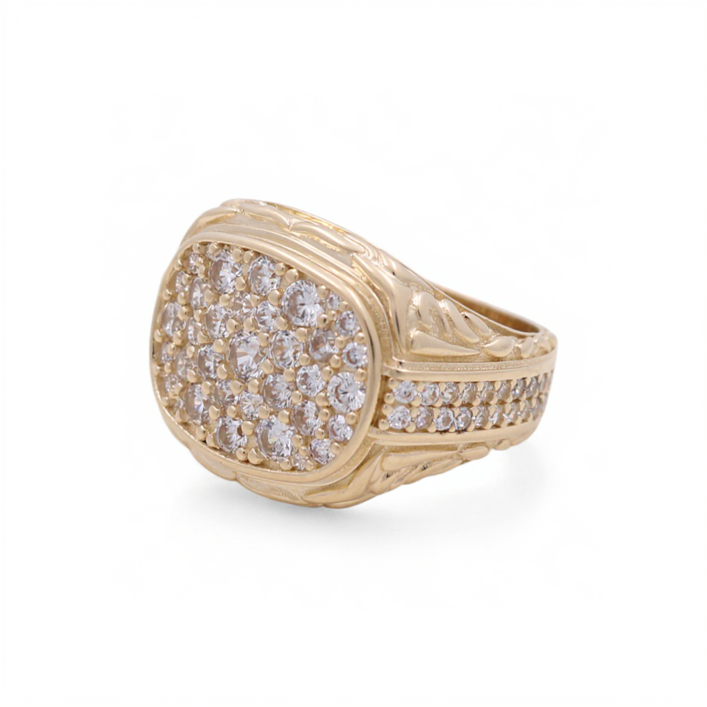 14K Yellow Gold Fashion Men's Ring with Cz / Size: 10 / Weight: 9.1 GR / DQMR4FS-8