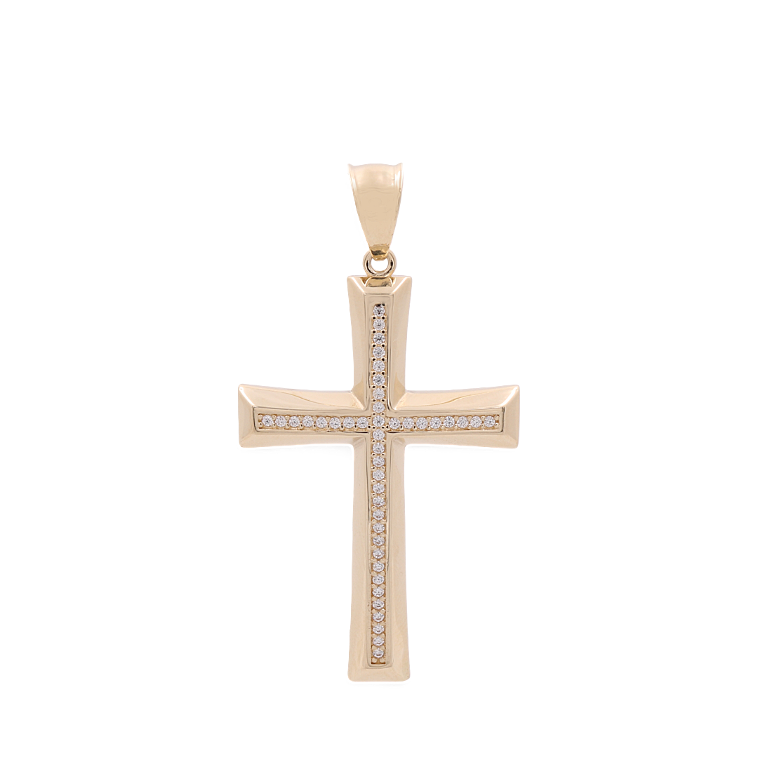 14K Yellow Gold Fashion Cross with CZ Pendant / ISPD4CS-5