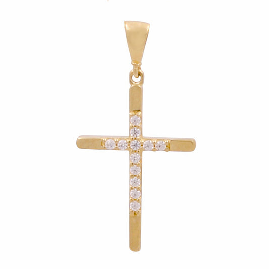 14K Yellow Gold Cross Pendant with Cz / Weight: 1.1 GR / 636-10088