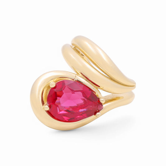 14K Yellow Gold Fashion Women's Ring with Pink Cz / Size: 8 / Weight: 6.7 GR / CPWR4FS-11