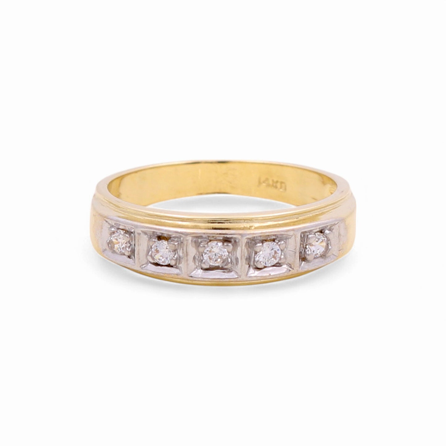 14K Yellow and White Gold Men’s Wedding Band / Stone: Cz / Size: 10 / Weight: 4.3 GR / CEEMWBTT4BS-1