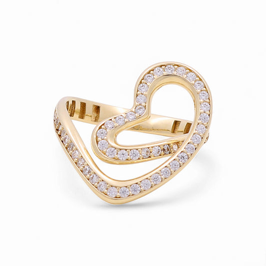 14K Yellow Gold Fashion Hearts Women's Ring with White Stones / Size: 8 / Weight: 2.7 GR / DQWR4FSHR-1