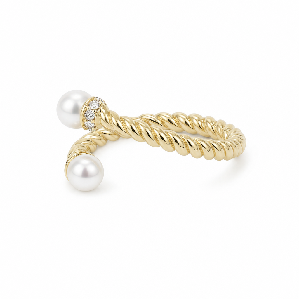 14K Yellow Gold Women's Ring with White Pearl & Cz Stone / Size: 7.5 / Weight: 2.7 GR / DQWR4FS-104