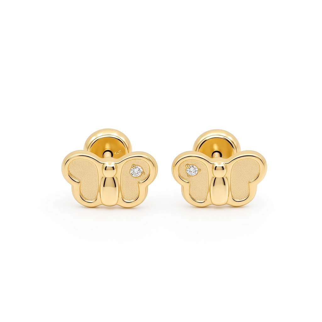 14K Yellow Gold Butterfly Stud Earrings with Cz / 6-368001PS
