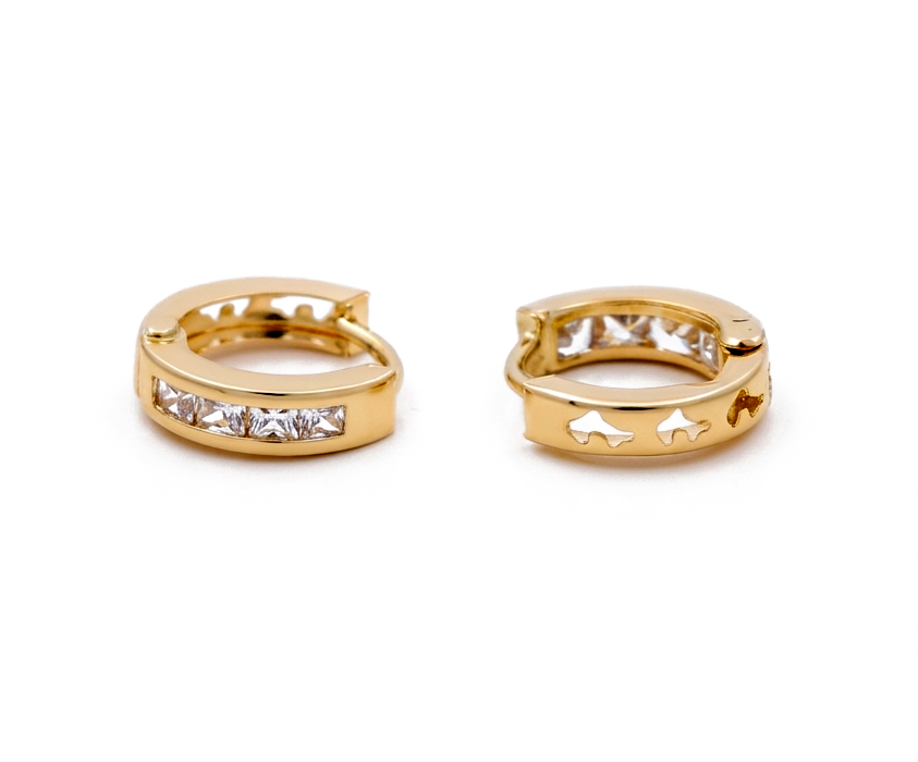 14K Yellow Gold Small Hoops Earrings with Cz / Size: 2.6mm / Weight: 0.9 GR / DCFEH4FS