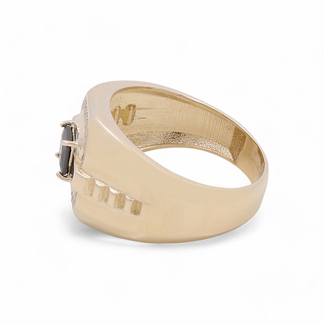 14K Yellow Gold Men's Ring with Black Stone / CZ / Size 9.5  / Weight: 6.2 GR / COMR4FS-10