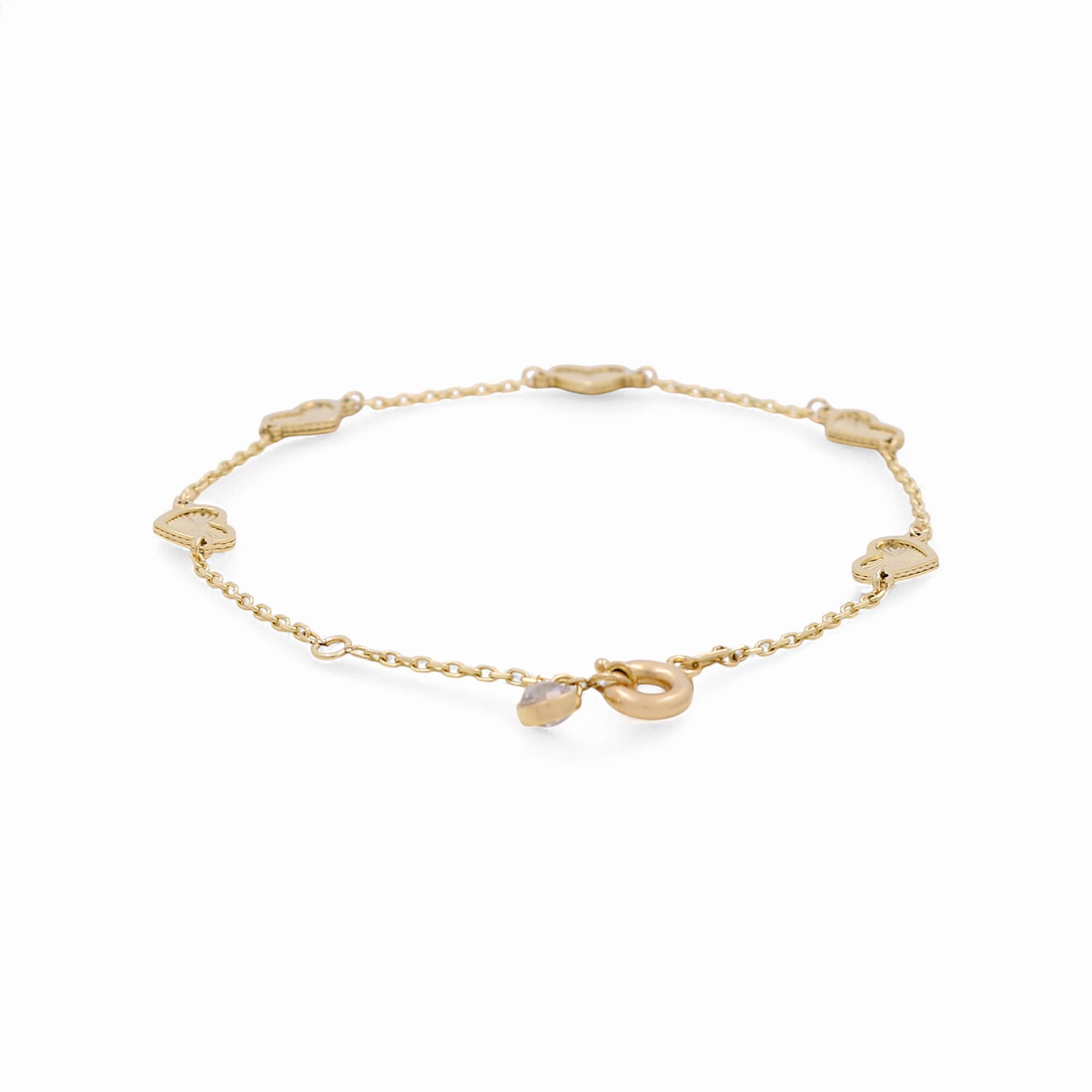 14K Yellow Gold Heart Women's Bracelet with Diamond Cut / Size: 7” / Weight: 3.1 GR / DPWB4HRDC