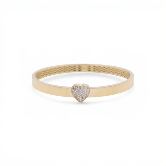 10K Yellow Gold Semisolid Heart Women’s Bangle Bracelet with Cz / Weight: 9.2 GR / CQBB0HR