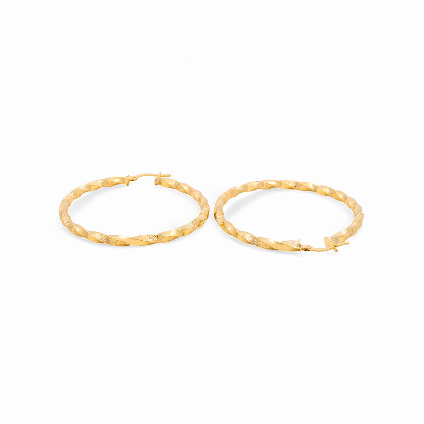 14K Yellow Gold Twist Hoops Earrings with Greek / Size: 5mmx20mm / 240-00519