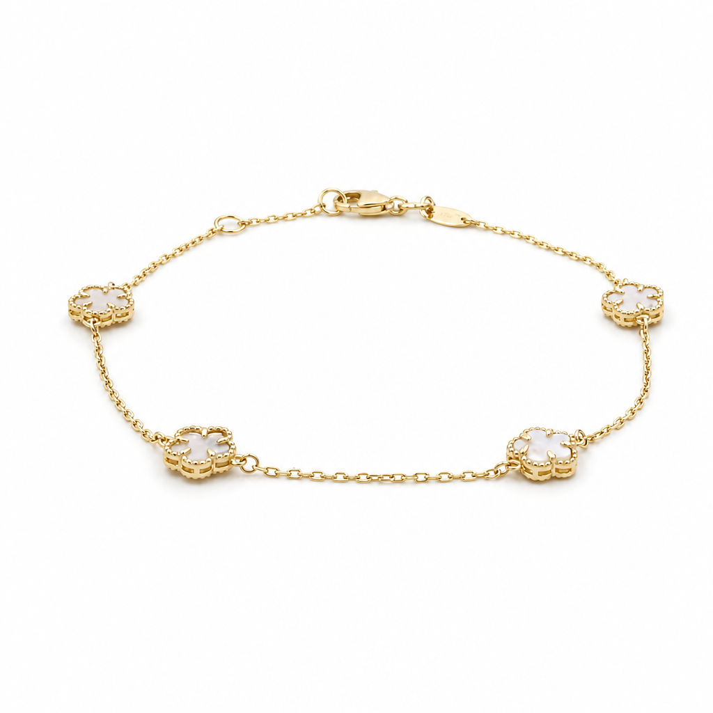 14K Yellow Gold White Clover Women's Bracelet / Size: 7'' / Weight: 2.3GR / 401-01961