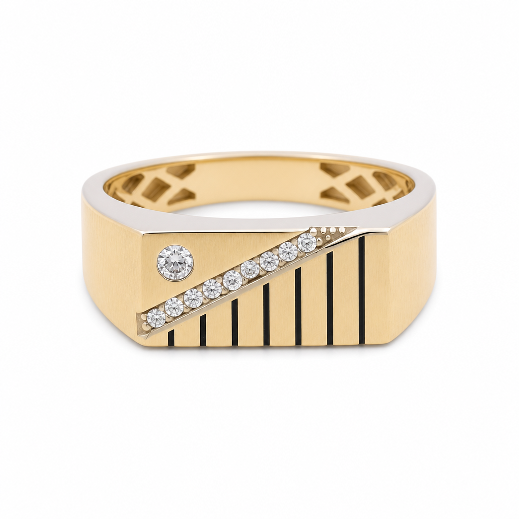 10K Yellow Gold Men's Ring with Cz Stone / Size: 10 / Weight: 4.6 GR / 602-00295