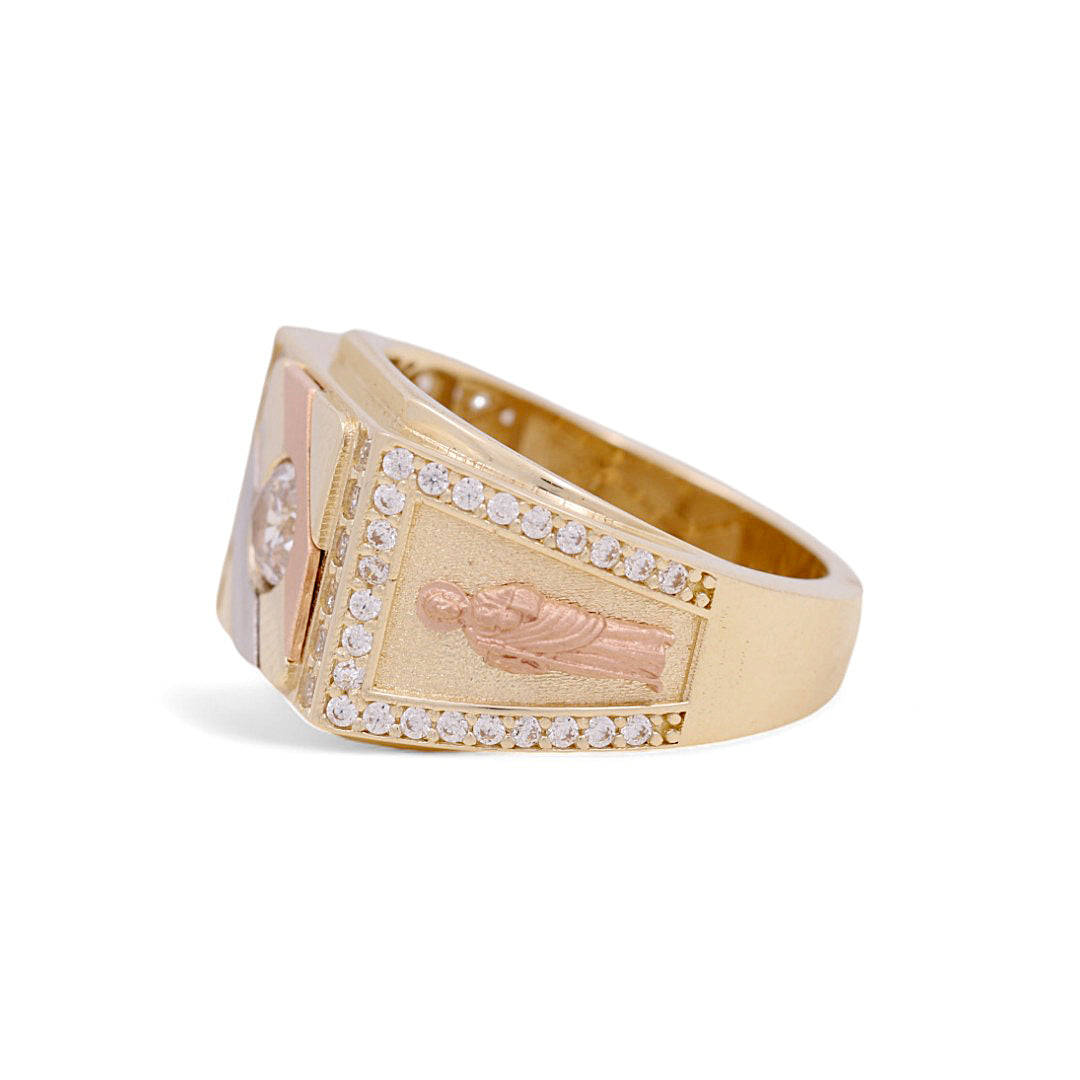 10K Yellow, White and Rose Gold Men’s San Judas Ring / CZ / Size 9.5 / Weight: 7.1 GR / COMR3T0SJ