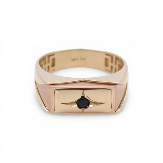 14K Yellow and Rose Gold Fashion Men's Ring with Black Cz / Size: 11.5 / Weight: 4.4 GR / DQMRTT4FS-3