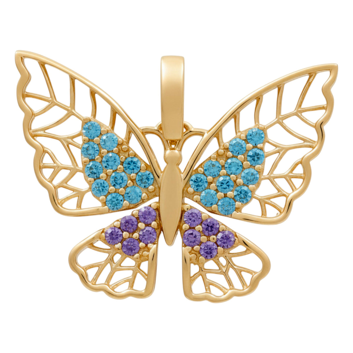 14K Yellow Gold Butterfly Pendant with Blue and Purple Cz / Weight: 1.2 GR / P53P-2475