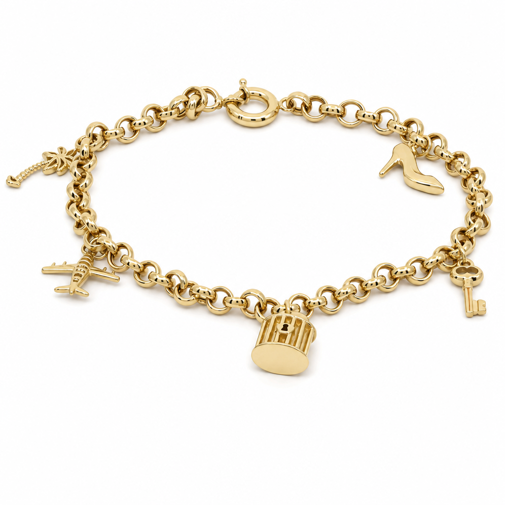 10K Yellow Gold Fashion Women's Bracelet with Charms  / Size:7.5''/ Weight: 4.5 GR / B25-84