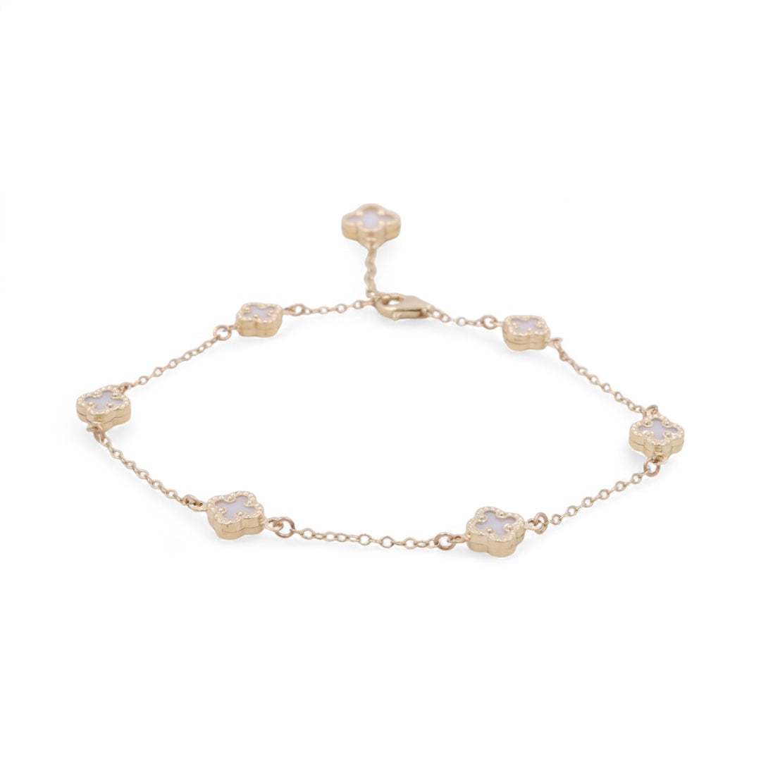 14K Yellow Gold White Clover Women Bracelet / Size: 7” / Weight: 4GR / BOWB4CLV-1