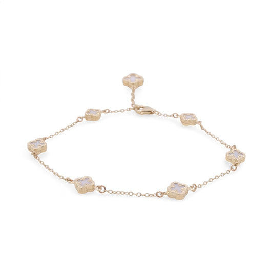 14K Yellow Gold White Clover Women Bracelet / Size: 7” / Weight: 4GR / BOWB4CLV-1