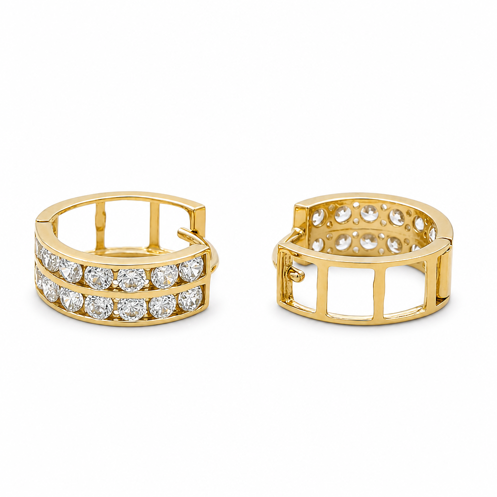 14K Yellow Gold Fashion Hoops Earrings with Cz / Size: Small / 22026400