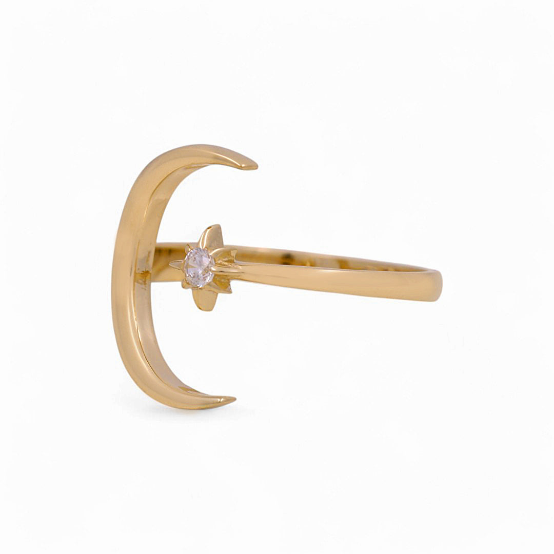 14K Yellow Gold Moon Women's Ring with Cz / Size: 8 / Weight: 2.6 GR / P03R-2729